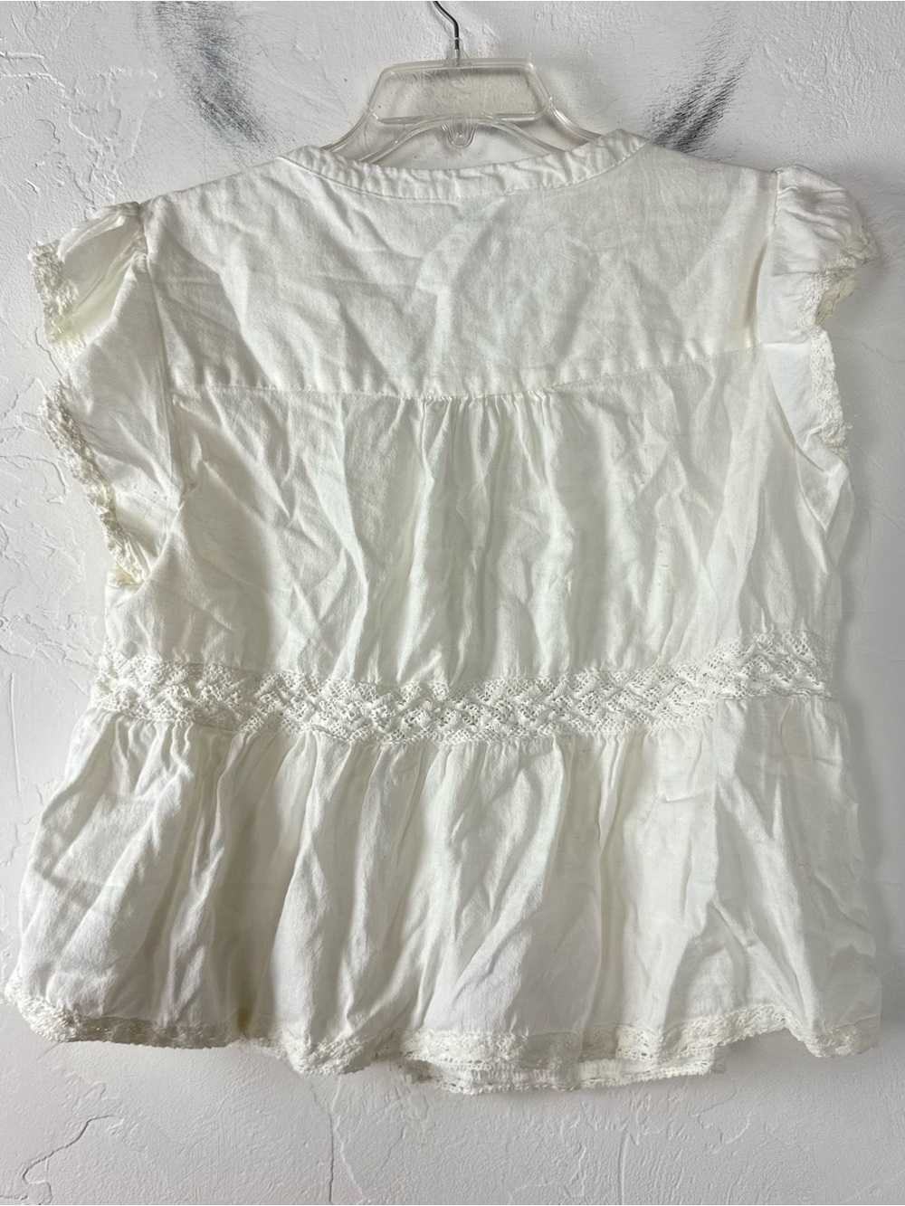 Falls Creek Popover Blouse Knit Top Shirt White Lace Button Down Boho V Neck - Picture 2 of 8